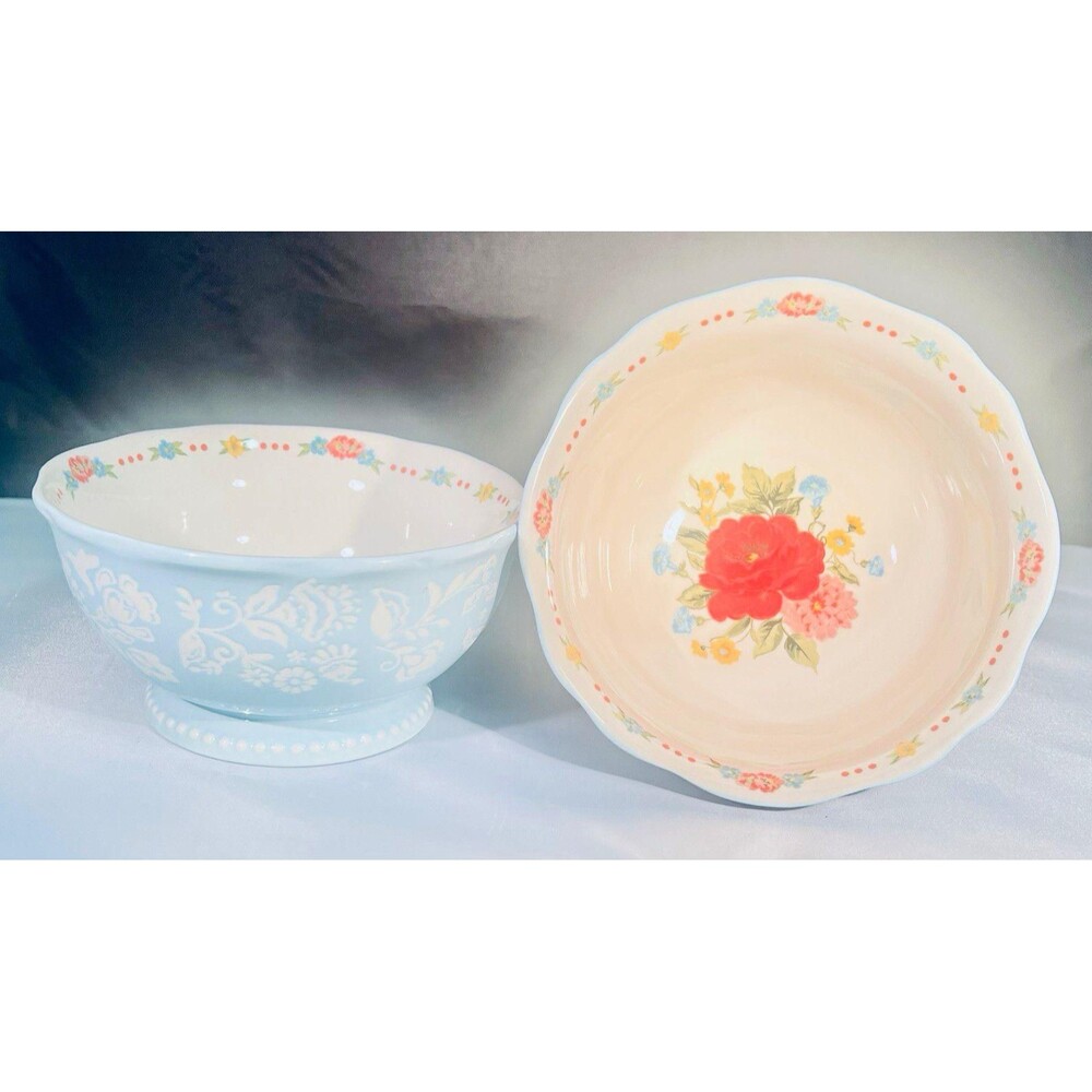 The Pioneer Woman Floral Stoneware Soup Bowls Set of 2 8" White Multicolor